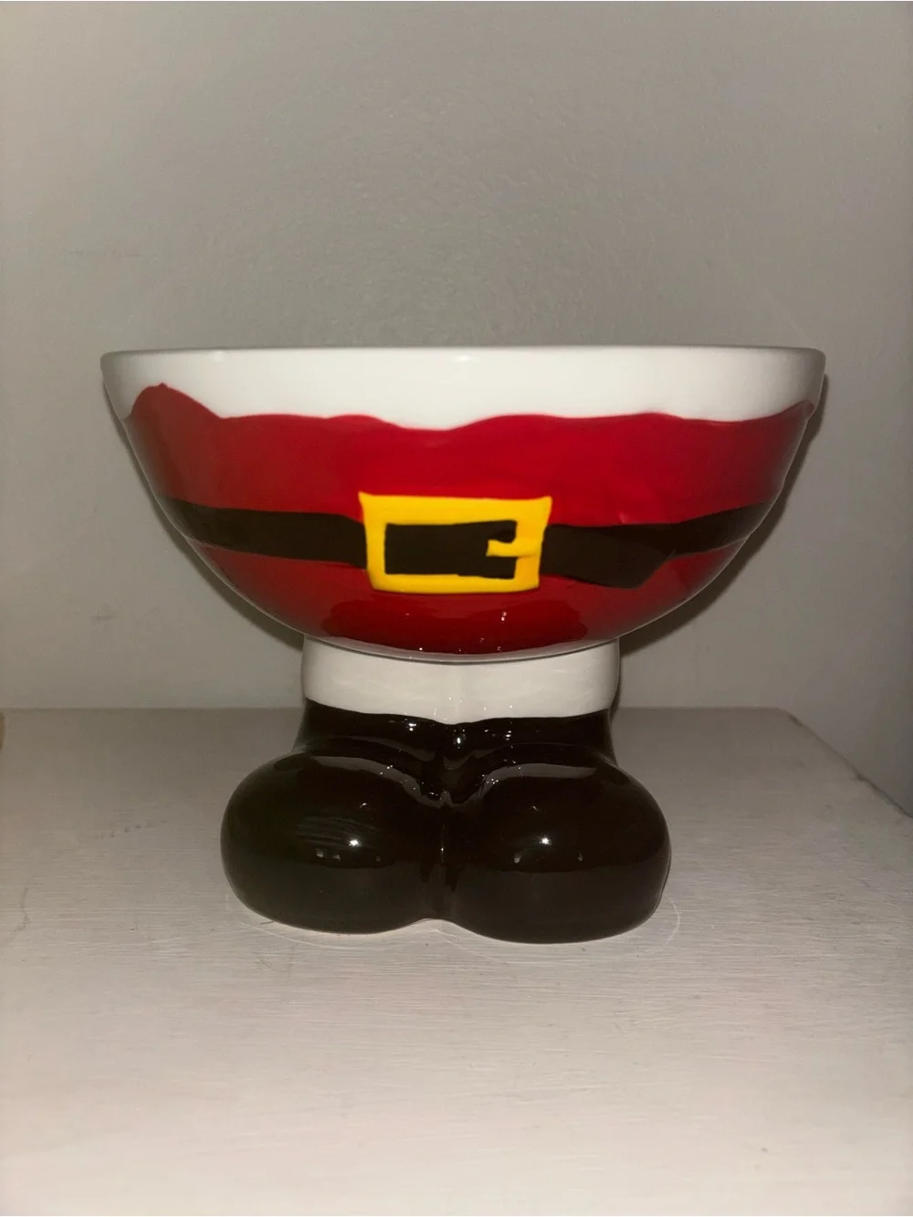 Sleigh Bell Bistro Red Ceramic Pedestal Bowl with Black Trim